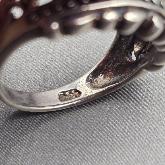 VTG Sterling Silver Floral Dome Ring Size 7.5 Ornate Scrollwork Ribbed Edge 6g - Picture 5 of 8
